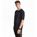 Black Woven Relaxed Tee with Motif